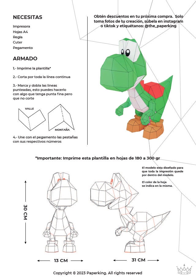Yoshi Papercraft 3D, pepakura Pdf template Low polygonal Paper