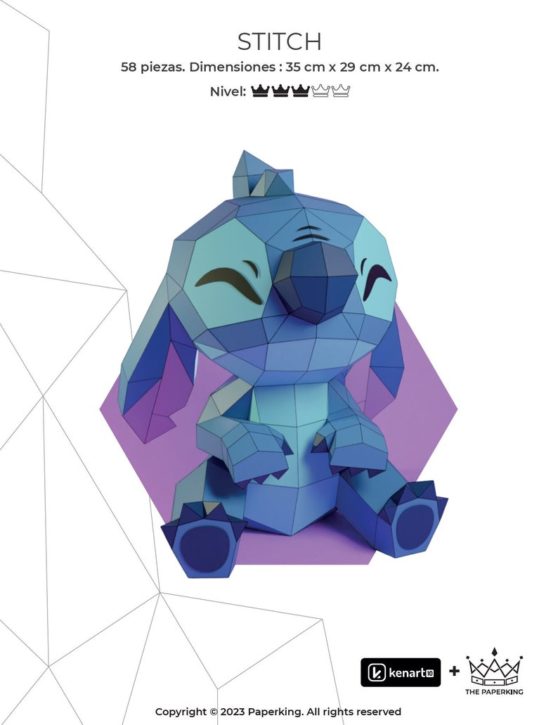 Stitch Papercraft 3D, pepakura Pdf template Low polygonal Paper Sculpture Diy Decor home loft office stitch lover gift imagen 1