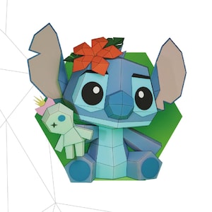 Mini Stitch Papercraft 3D – Modello Low Poly Pdf, Svg, Dxf | Decorazioni fai da te di Lilo & Stitch | Modello Pepakura per il taglio Silhouette di Cricut