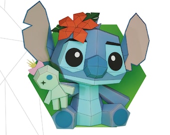Mini Stitch Papercraft 3D – Low Poly Template Pdf, Svg, Dxf | DIY Lilo & Stitch Decor | Pepakura Model for Cricut Silhouette Cutting