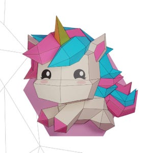 Unicorno di carta 3D – Unicorno low poly fai da te | modello pdf, svg, dxf | graziosa scultura di carta | decorazioni per camerette e feste per bambini