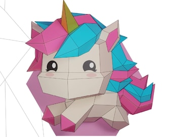 Unicorn Papercraft 3D – DIY low poly unicorn | pdf, svg, dxf template | cute paper sculpture | kids room & party decor