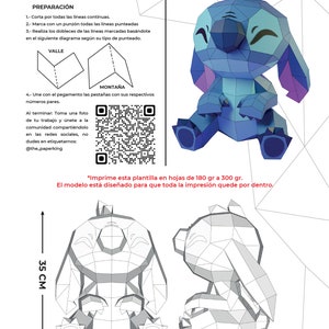 Stitch Papercraft 3D, pepakura Pdf template Low polygonal Paper Sculpture Diy Decor home loft office stitch lover gift imagen 3