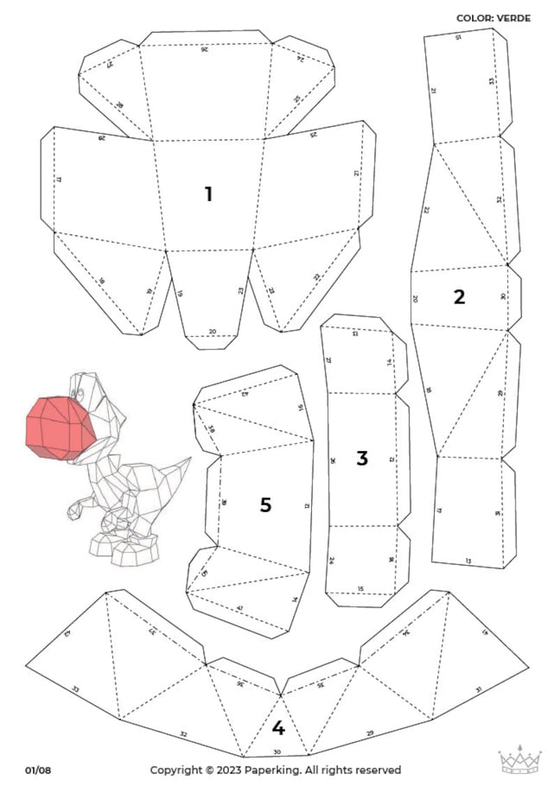 Yoshi Papercraft 3D, Pepakura Pdf Template Low Polygonal Paper Sculpture Diy Decor Home Loft