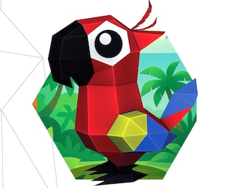 Macaw Papercraft 3D – Low Poly Pdf SVG DXF Template | Pepakura Bird Paper Model | DIY Colorful Sculpture | Parrot Decor