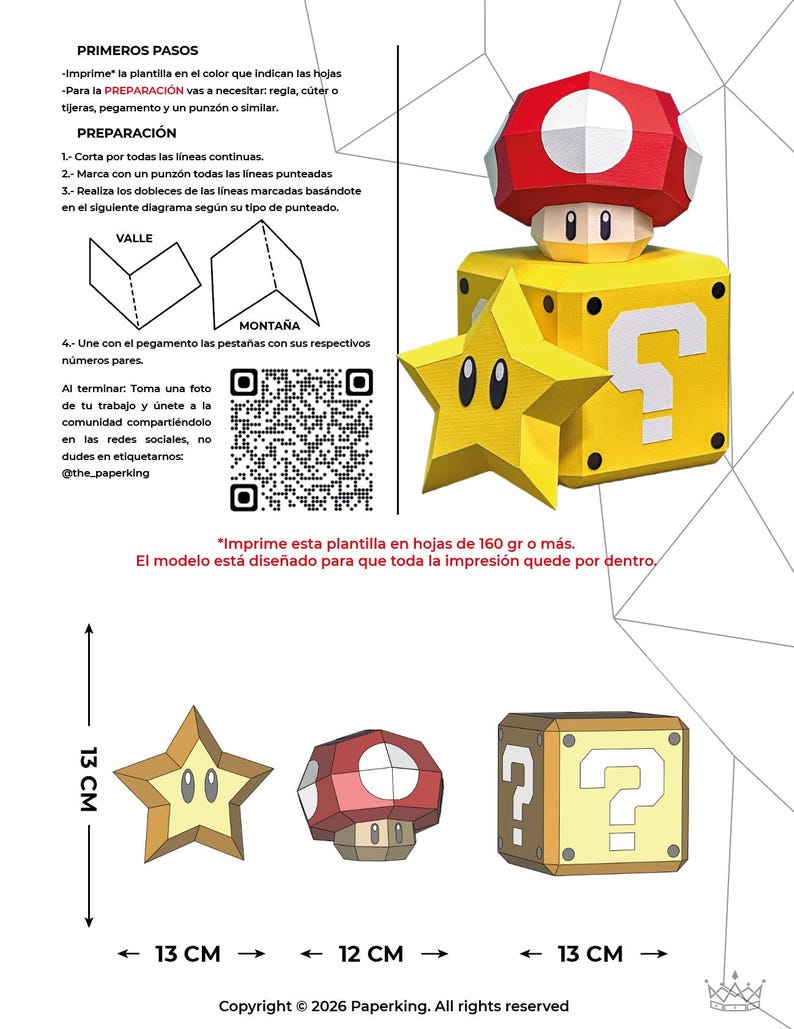 Super Mario Papercraft 3D PDF Pattern & Template – Star Mushroom ...