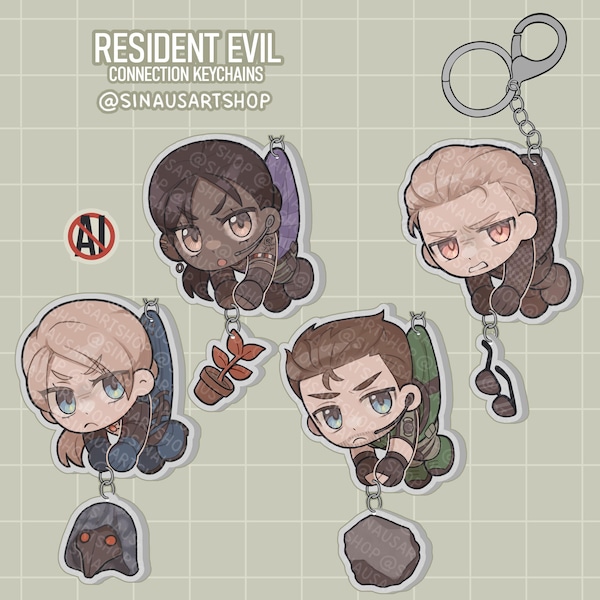 Resident Evil 5 Keychain - Chris Redfield, Sheva Alomar, Albert Wesker and Jill Valentine