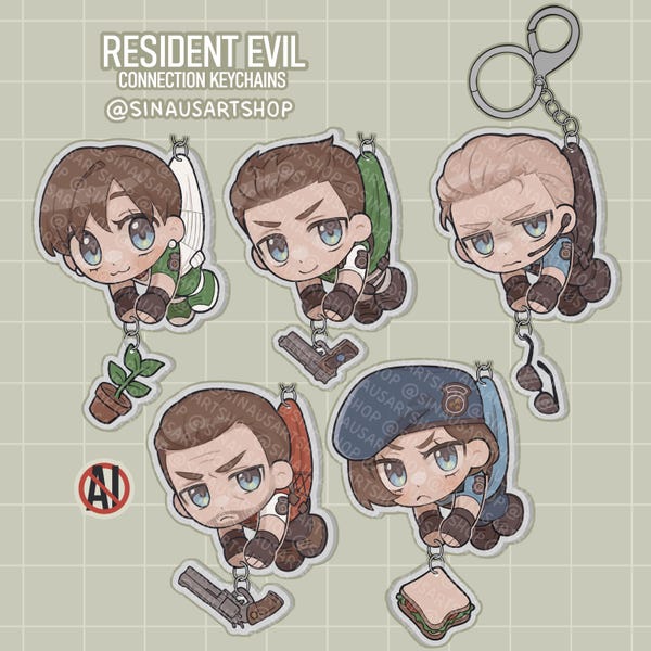 Resident Evil Keychain - Albert Wesker, Chris Redfield, Rebecca Chambers, Jill Valentine and Barry Burton