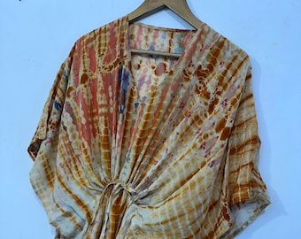 Handmade Crepe Silk Tie-Dye Kaftan – Boho Beach Cover Up