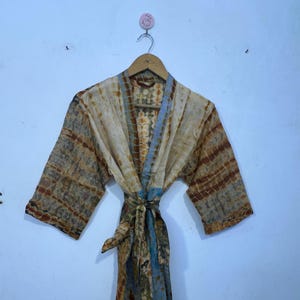 Tie Dye Patchwork Short Kimono Robe | Boho Comfortable Beautiful Design Tie Dye Bathrobe | Women&#39;s Beach Wear Dress Kimono Robe |