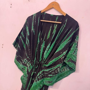 Bohemian Silk Kaftan Resort Wear | Bridesmaid Crepe Silk Lightweight Vacation Dress | Boho Silk Dress Designer Long Tie Dye Kaftan Robe |