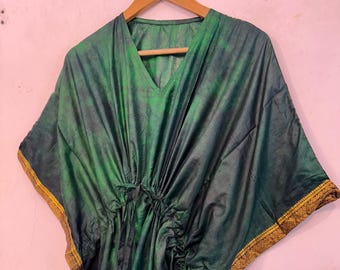 Silk Tie Dye Kaftan Dress: Boho V-Neck Cover Up