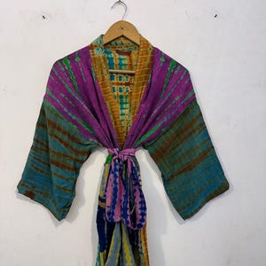 Bridesmaid Crepe Silk Short Kimono Robe - Bohemian Soft Fabric Stylist Hand Tie Dye Bikini Beach Cover Up – Loose Fit Kimono Lounge Dress -