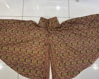 Pantalones palazzo de pierna ancha con estampado floral: pantalones de seda estilo sari bohemio