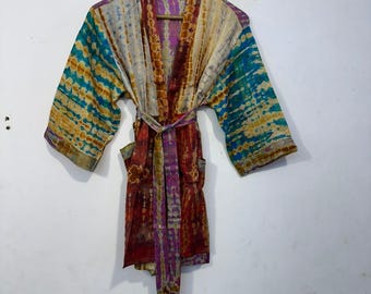 Hand Dyed Silk Kimono Robe: Bohemian Hippie Beach Cover-Up