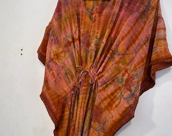 Tie Dye Crepe Silk Kaftan: Bohemian Resort Dress