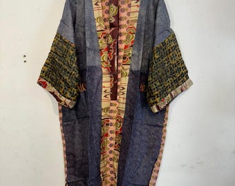Kimono de patchwork para dama de honor, cárdigan playero estilo bohemio hippie, cómodo vestido tipo kimono con abertura frontal.