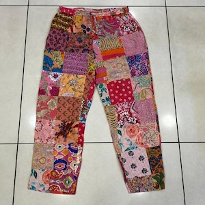 Patchwork Hippie Baumwollhose, Unisex Pilzhose, Festival Urlaub Hose, Yogahose, Sommerhose Ethisch hergestellt in Indien Hose