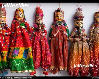 Rajasthani Famous Handmade Puppets Katputli Puppet Pair Home Decor Handcrafted Colorful Wooden Face String Puppet Kathputli in Pair Lot 5Pc