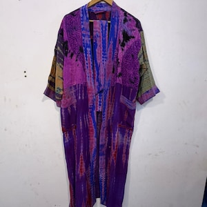 2 Shade Tie Dye Dressing gown Robe Duster Kimono - Bohemian Stylish Oversized Bikini Cover-Up - Comfortable Front Open Dress For Women's -