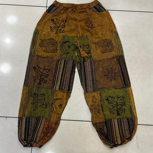 Cotton Patchwork Pant, Handmade Patch Cargo Trousers, Earth tone Colors, Hippie Unisex Trousers, Plus Size Harem Pants, Boho Yoga Joggers