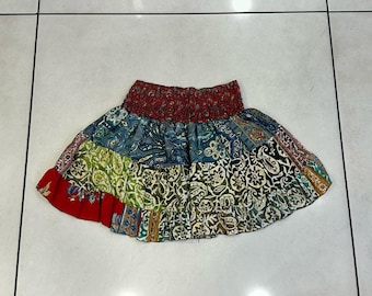 Falda de patchwork de seda hecha a mano: falda midi bohemia hippie floral