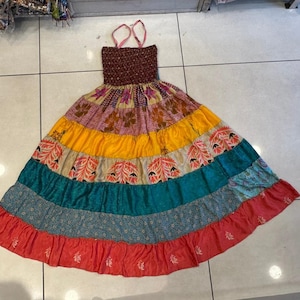 Handmade Silk Patchwork Maxi Skirt: Boho Hippie Style