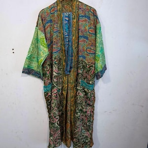 Blumendruck Seide Sari Kimono Robe: Patchwork Funky Style, S-XXL