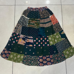 Bridesmaid Rayon Patchwork Skirts For Women&#39;s, Bohemian Elastic Waist Women&#39;s Traveling Skirts, Boho Hippie Style Print Patch Maxi Skirts.