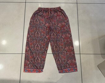 Pantalones bohemios de seda reciclada: ropa de estar por casa de pierna ancha con bolsillos