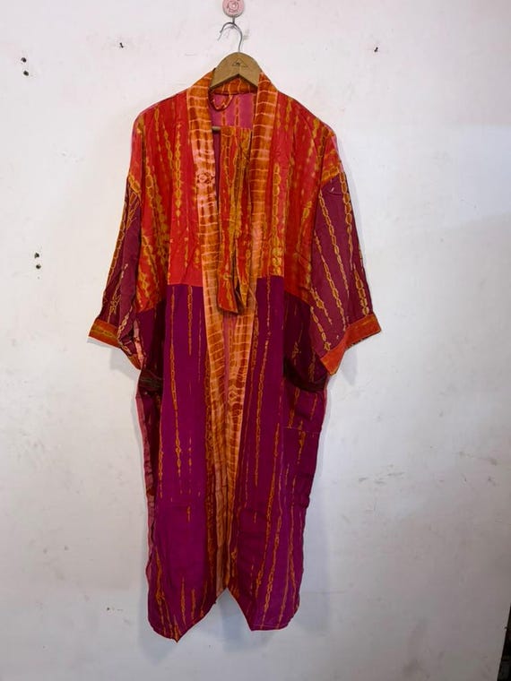 Boho Tie-Dye Silk Kimono Robe: Beach Cover-Up