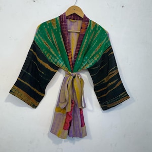 Crepe Silk Fabric Tie Dye Kimono - Comfortable Tie Dye Fabric Short Kimono For Women&#39;s - Boho Hippie Relaxed Loose-Fit Resort Wear Kimono.