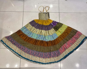 Handmade Recycled Silk Patchwork Skirt: Bohemian Festival Tiered Maxi
