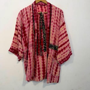 Crepe Silk Patchwork Kimono Robe: Boho Hippie Short Dress