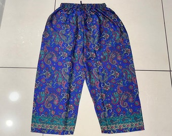 Pantalones Palazzo con estampado tropical de cachemira: pantalones de pierna ancha en mezcla de seda