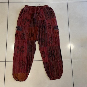 Pantalón de patchwork de algodón, colores tierra - Pantalones cargo de patchwork hechos a mano - Pantalones harem de tallas grandes - Pantalones deportivos unisex de yoga estilo boho -