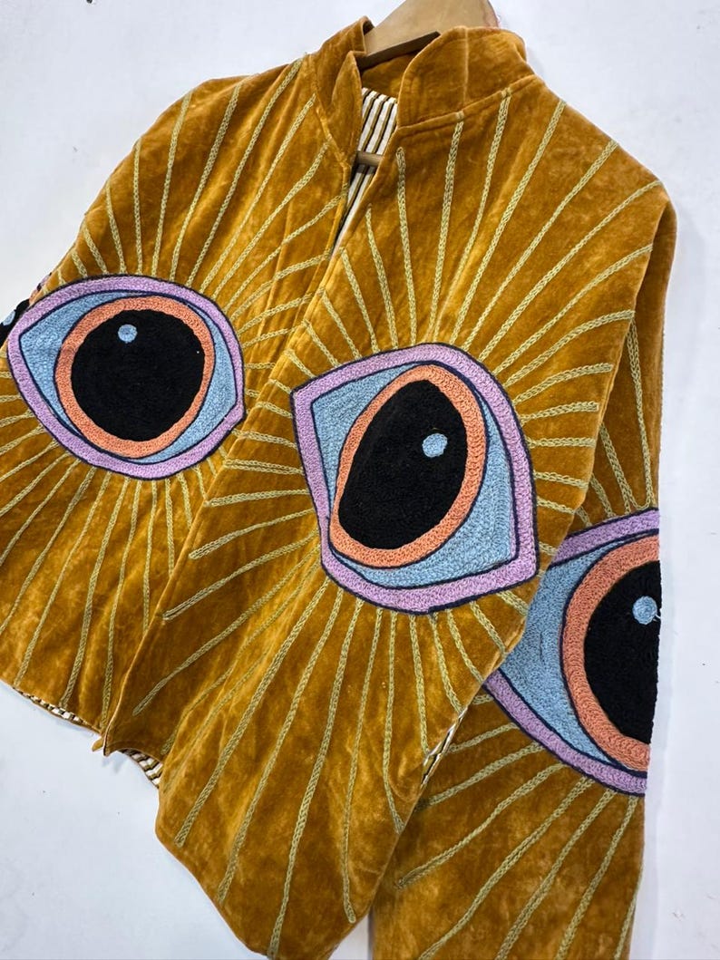 Evil Eye Threads Work Velvet Suzani Jacket For Men And Women's - Boho Hippie Style Handmade Embroidery Work Partywear Jacket - image 2