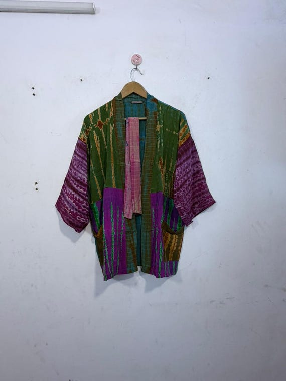 Tie Dye Crepe Silk Kimono Robe: Bohemian Beach Cover Up