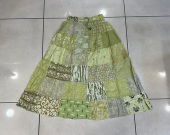 Handgemachte Patchwork Maxi Rock: Boho Rayon Langer Rock