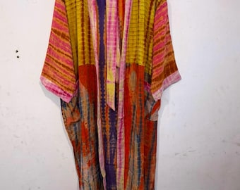 Hand Dyed Crepe Silk Kimono Robe: Tie Dye Lounge Wear