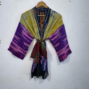 Soft Fabric Stylist Hand Tie Dye Bikini Beach Cover Up - Bohemian Loose Fit Kimono Lounge Dress – Bridesmaid Crepe Silk Short Kimono Robe -