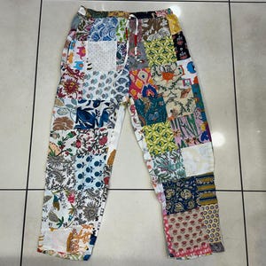 Men And Women&#39;s Patchwork Pant, Hippie Boho Holiday Festival Printed Patchwork Pant, Bridesmaid Comfortable Elastic Waist Band Trouser Pant.