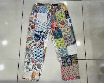 Handgemachte Patchwork Baumwoll Hose: Boho Hippie Hose mit weitem Bein