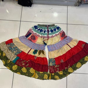Handmade Silk Patchwork Palazzo Pants, Bohemian Wide Leg Trousers