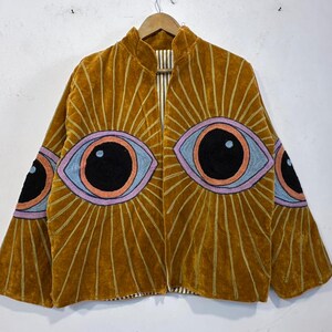 Evil Eye Threads Work Velvet Suzani Jacket For Men And Women's - Boho Hippie Style Handmade Embroidery Work Partywear Jacket - image 6