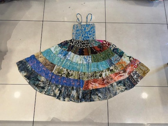 Handmade Sari Silk Patchwork Skirt: Flared Boho Festival Dress