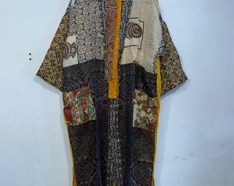 Bata de baño estilo hippie con abertura frontal - Kimono bohemio de verano con parches para mujer - Bata ligera de playa para dama de honor -