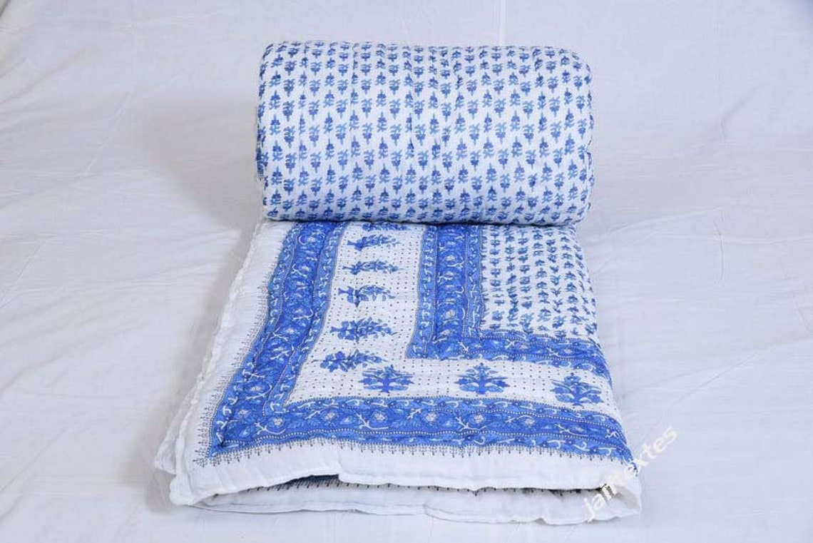 Handmade Jaipuri Quilt Reversible Quilt Floral Print Cotton Etsy