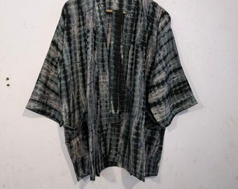 Hand Dyed Crepe Silk Tie-Dye Kimono: Bohemian Patchwork Cover-Up