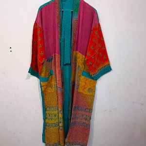 Light Weight Comfort Feel Women's Kimono - PatchWork Long Leinght Front Open Relaxed Feel Kimono Robe - Floral Printed Women's Night Wear -